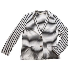 J. Crew Blazer Womens XL‎ Ivory Navy Striped Nautical Cotton Knit